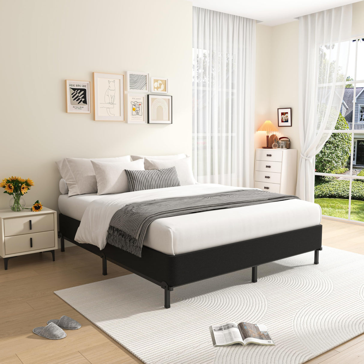 MAF Box Springs King Size 10 Inch, High Profile King Box Spring 3500 lbs Black Heavy Duty Metal Mattress Foundation with Easy Clean Fabric Cover, Easy Assembly MAF