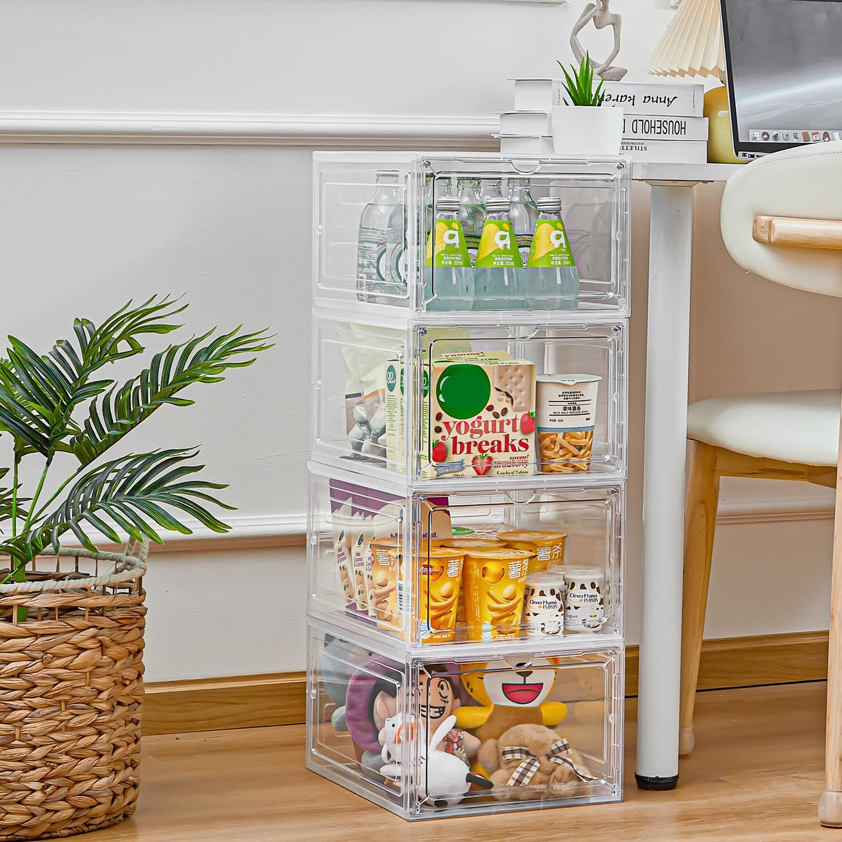 LXLXXL Storage Bins with Lids, 6 Pack Clear Plastic Storage Containers with Magnetic Acrylic Door, 19 Qt Stackable Storage Box for Home,Office Organizing LXLXXL