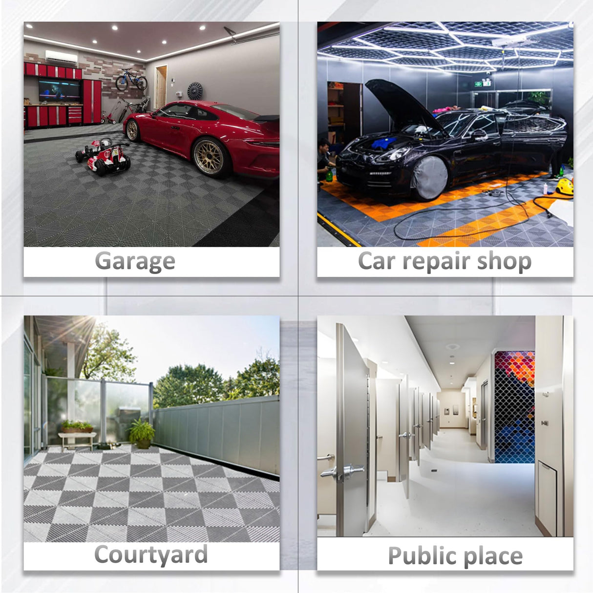 HTWELL 24 Pack 16"x 16"Interlocking Garage Floor Tiles,Modular Drainage Floor Mat,Non-Slip Splicing Interlocking Drainage Mats Floor Tile for Garage Car Wash Basement,etc(Black) HTWELL