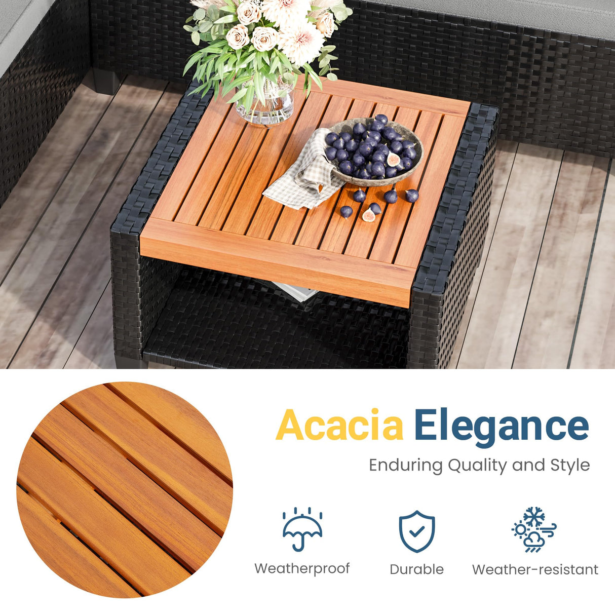 Green4ever 3-Piece Outdoor Patio Furniture Set, All-Weather PE Rattan Patio Sofa with Storage Table, L Shaped Outdoor Couch with Cushions, Small Patio Sectional for Balcony Garden, Grey Green4ever