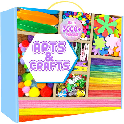 Arts and Crafts Supplies for Kids - 3000Pcs Craft Kit with Pipe Cleaners Crafts for Kids All in Art Crafting Box DIY School Supplies Materials Set Toys Gifts for Girls Boys Age 4 5 6 7 8 9 10 11 & 12