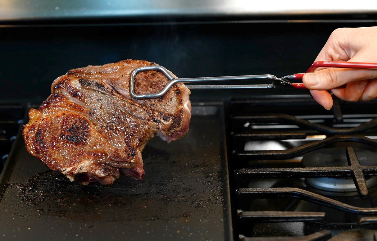 Hiash 10-Inch Heavy Duty Stainless Steel Kitchen Tongs - Non-Slip Comfortable Red Grip, Scissor Design, Heat Resistant for BBQ and Cooking Hiash