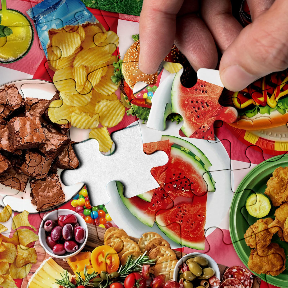 Funny Food Camping Picnic Puzzles for Adults 1000 Pieces, Summer Dog Baseball Jigsaw Puzzles, Animal Colorful Pizza Candy Fruit Puzzle Larkipuzz