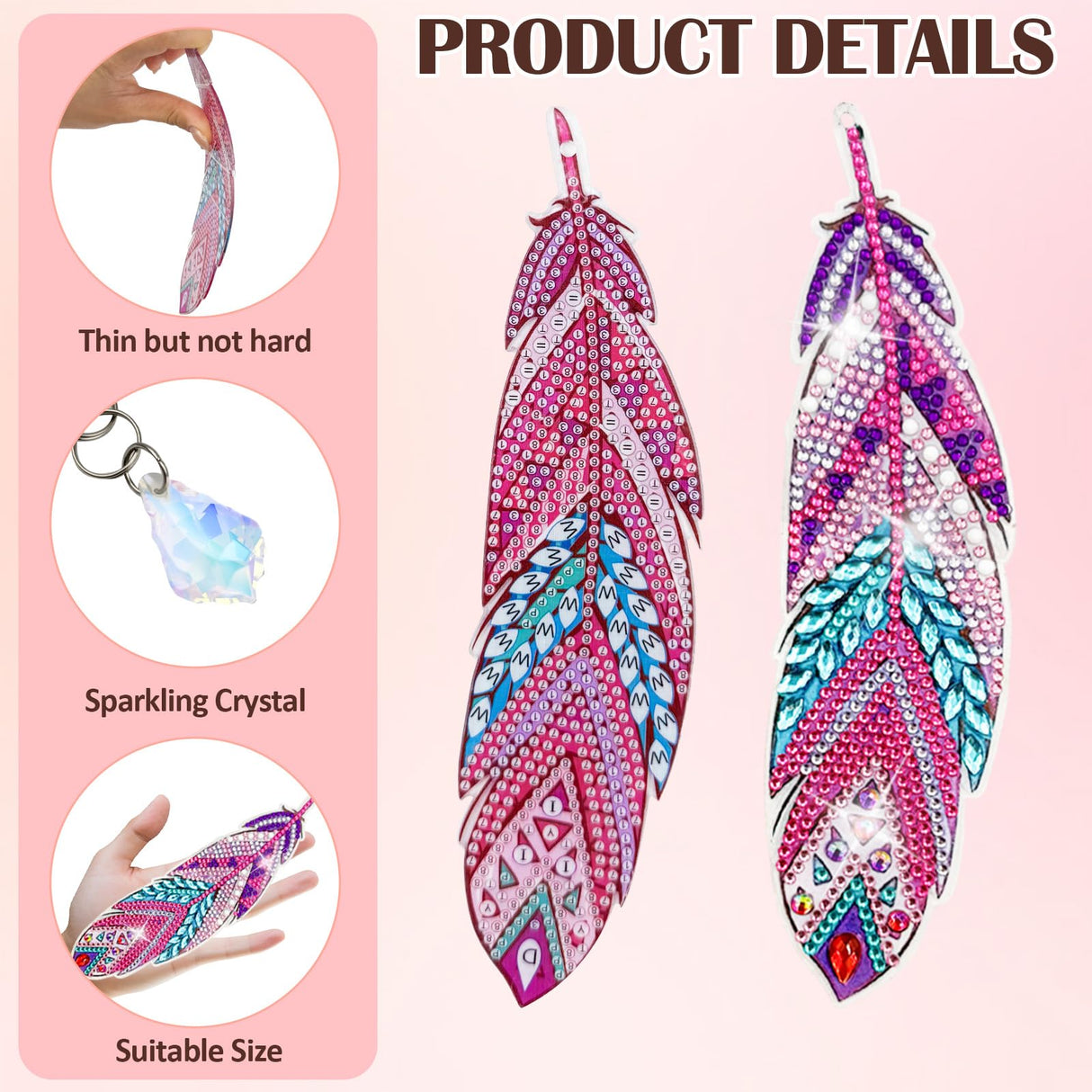 LINGFANG 12 Pcs Diamond Painting Bookmark, Crystal DIY Book Makers for Book Lovers, Diamond Art Beginners, Small Diamond Art Kits with Pendant, Paint by Art Crafts Gift for Women Girls (Feather) LINGFANG