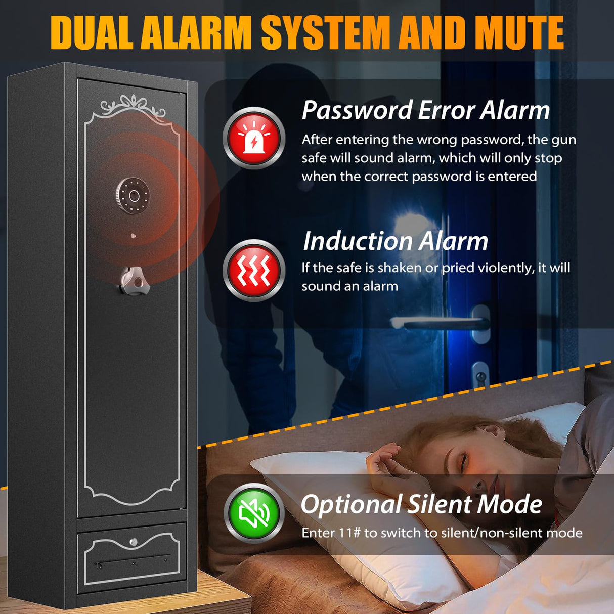 Zevemomo Gun Safes, 8 Gun Cabinet Rifle Safe for Home, Quick & Easy Access Gun Safe for Rifles and Pistols with LED Light & Drawer, Electronic Lock Zevemomo