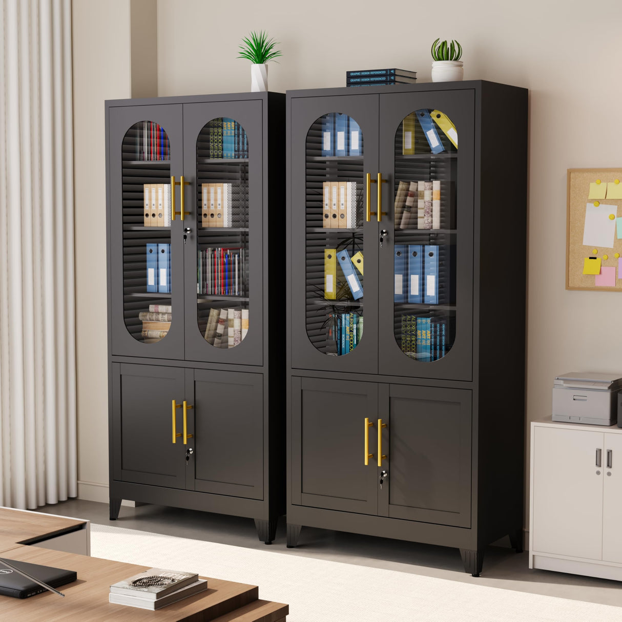 winiowa Metal Storage Cabinet with Adjustable Shelves,Garage Cabinet with 4 Lockable Doors, 71" Tall Kitchen Pantry Cabinets,Steel Locking Cabinets for Kitchen, Garage, Office,Living Room-Black winiowa