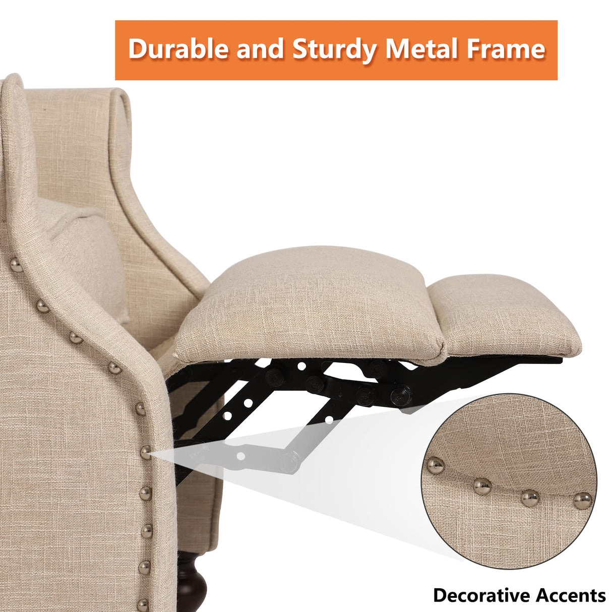 VUYUYU Wingback Recliner Chair, Push Back Arm Chair with Heat and Massage, Tufted Single Sofa for Home, Living Room, Office, Bedroom (Beige) VUYUYU