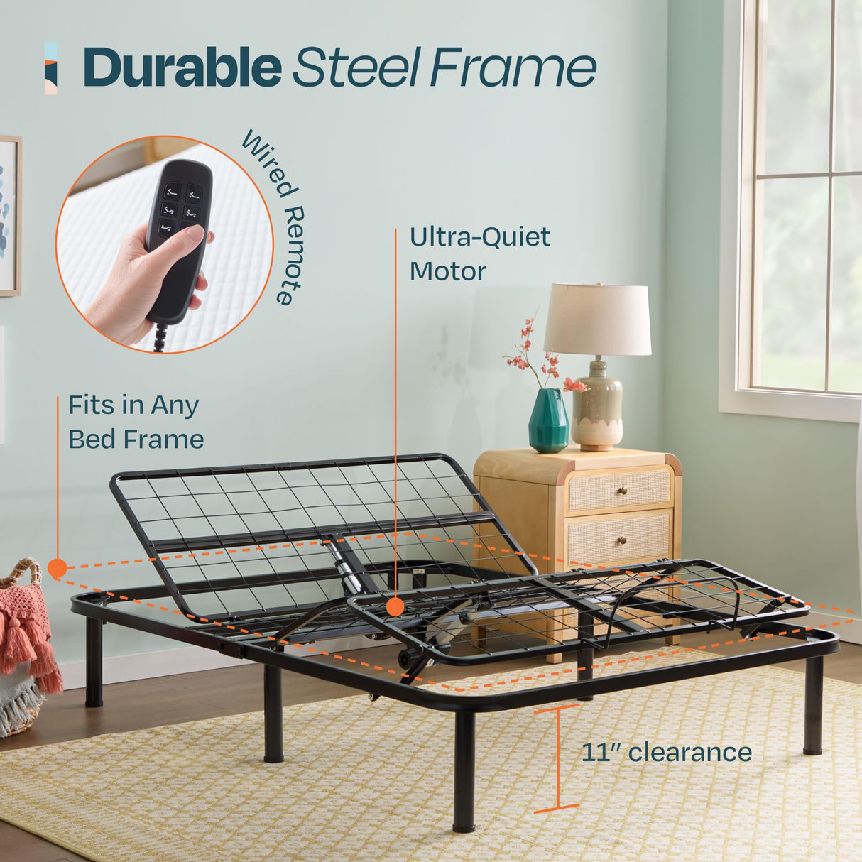 Linenspa Adjustable Bed Frame - Independent Head and Foot Incline - Powerful Quiet Motor - Easy Tool Free Assembly - Lounging - Watch TV - Working - Reading - Ergonomic - Electric Bed Base - Full Size Linenspa