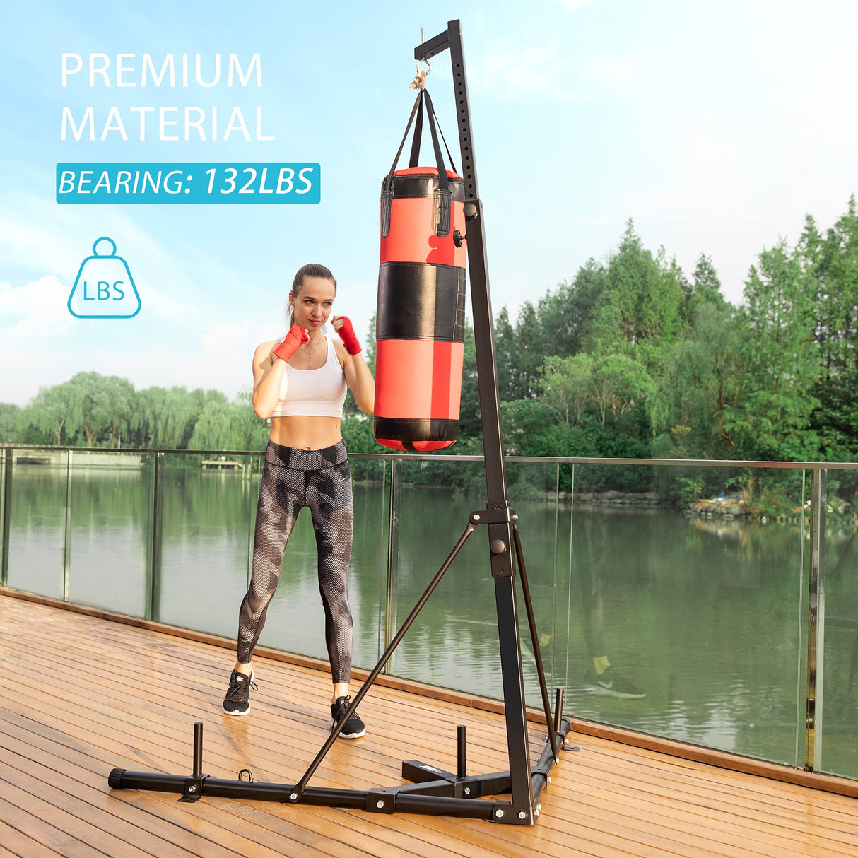 VIVOHOME Height Adjustable Foldable Heavy Duty Boxing Punching Bag Stand Steel Sandbag Rack Freestanding Up to 132 lbs for Home Fitness Stable VIVOHOME