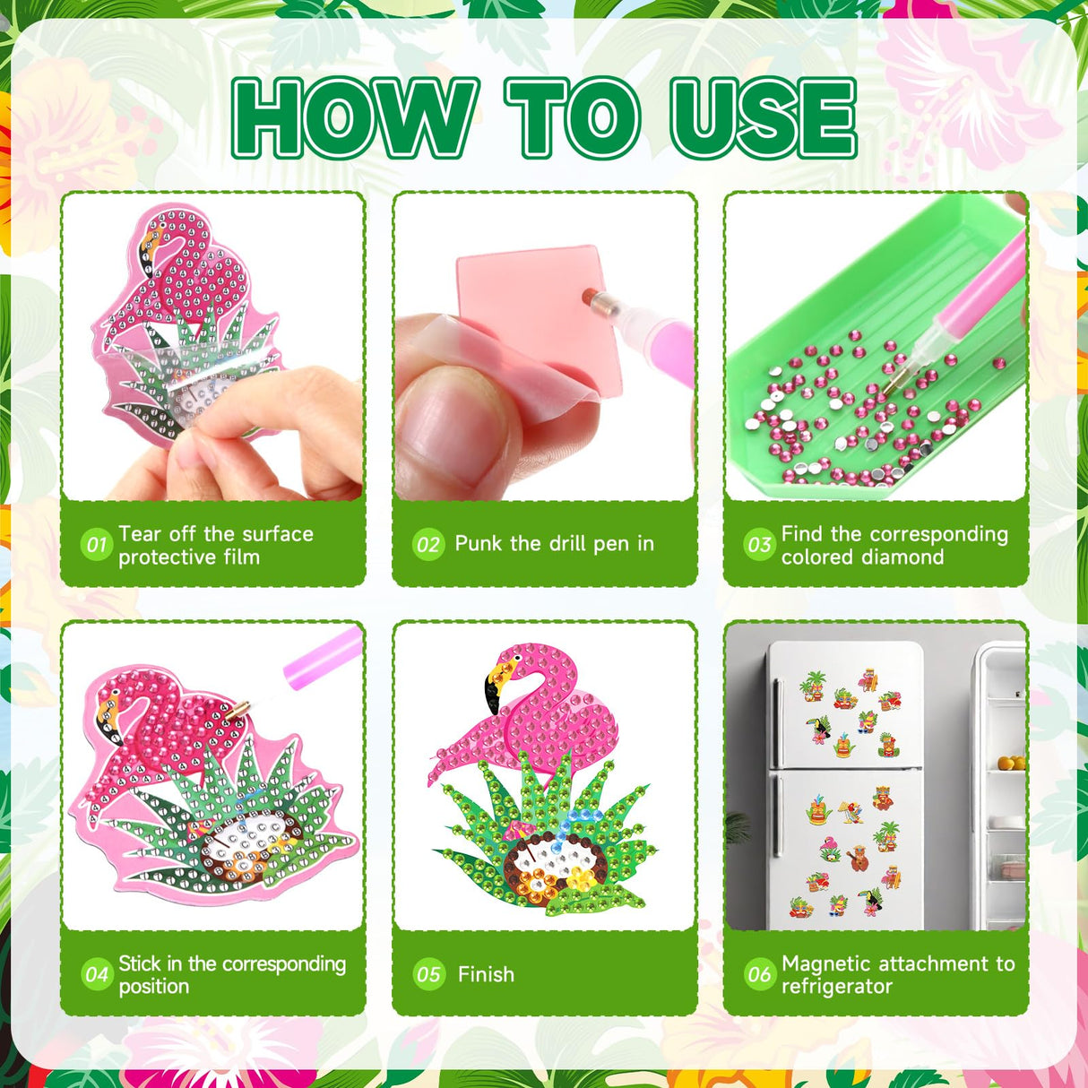 Kingdder 30 Pcs Hawaii Diamond Painting Magnets Kits Tiki Diamond Painting Art Refrigerator with Completed Tools for Summer DIY Craft Project, Party Favor, Fridge Locker Decor Kingdder