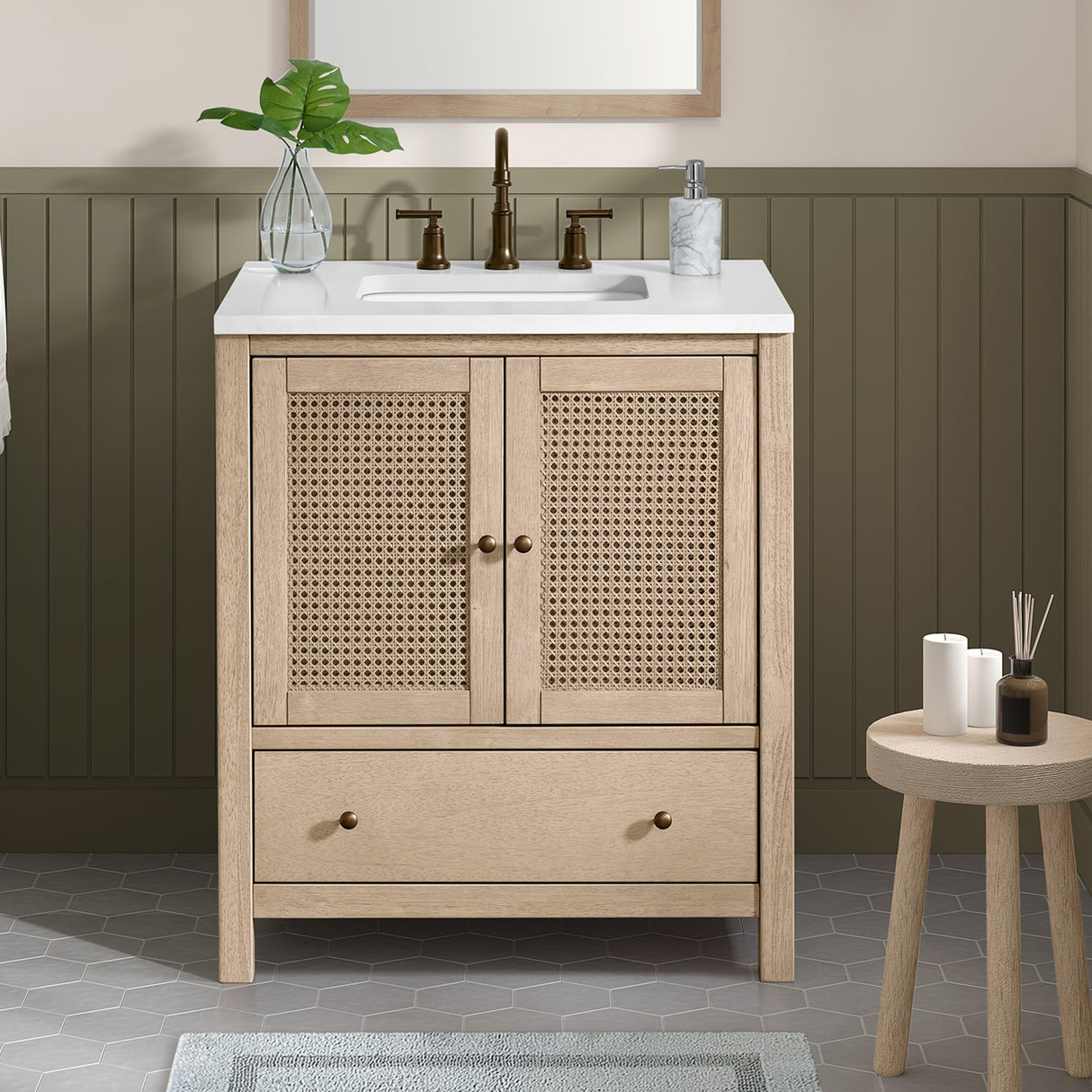 Alaterre Furniture Lucca 30 Inch Bathroom Vanity - Freestanding Cabinet Without Sink - Small Wood Bathroom Vanity with Large Drawer and Soft-Close Doors - Under Sink Cabinet Only (Natural) Alaterre Furniture