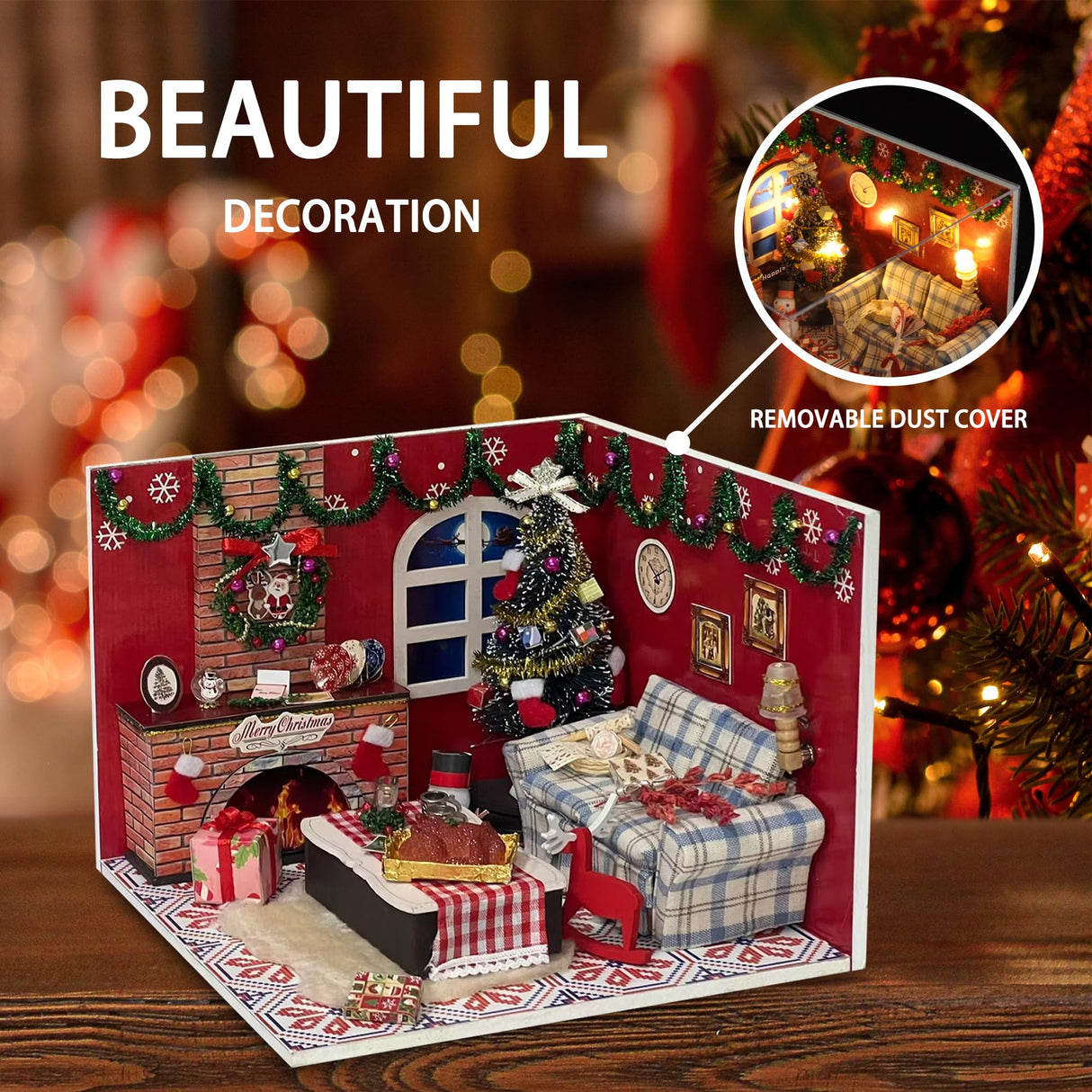 Flever Dollhouse Miniature DIY House Kit Creative Room with Furniture and Glass Cover for Romantic Artwork Gift(Christmas Eve) Flever