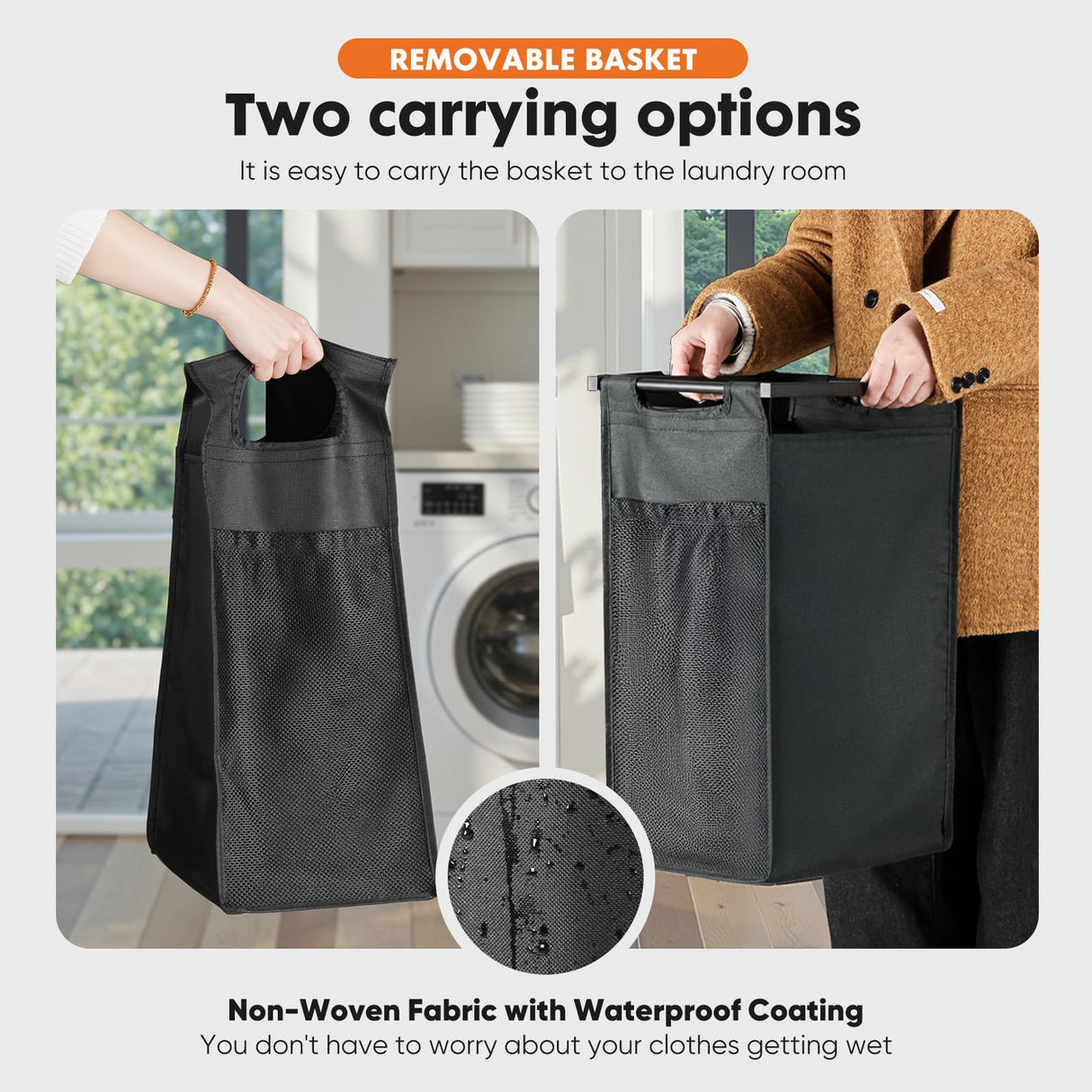 Sweetcrispy Laundry Hamper with 2 Pull-Out Removable Sorter Bags 2 × 13.1Gal (99L) Capacity, Movable Wheels, Freestanding Clothes Basket Organizer in Bathroom, Rustic Brown and Black Sweetcrispy