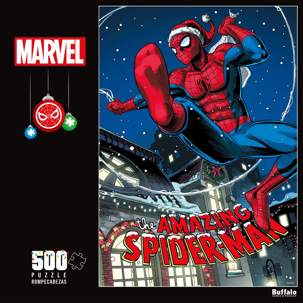 Buffalo Games - Marvel - Swinging into The Holidays - 500 Piece Jigsaw Puzzle for Adults -Challenging Puzzle Perfect for Game Nights - Finished Size is 21.25 x 15.00 Buffalo Games