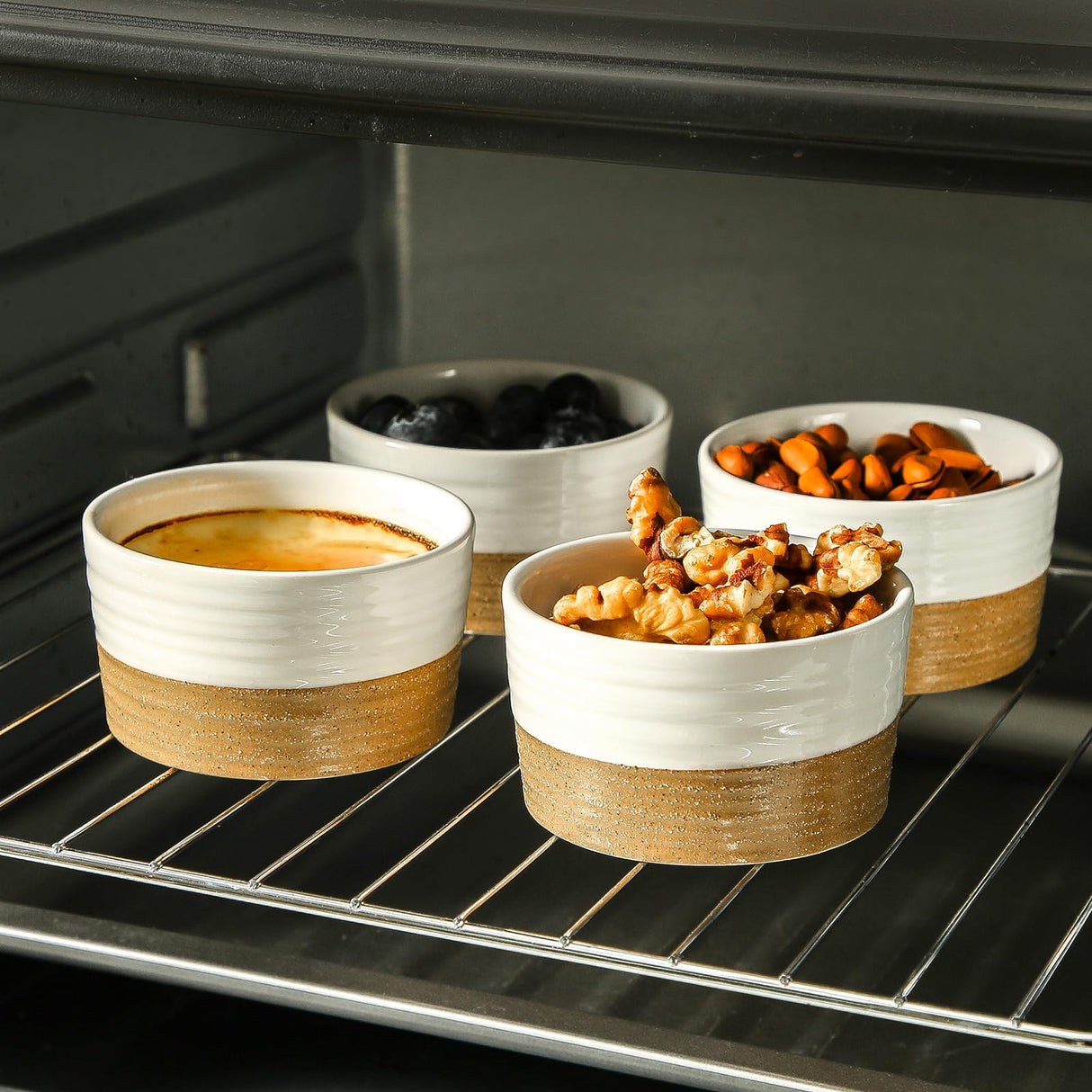 Hasense Ramekins, 6 oz Stoneware Ramekins Oven Safe Set of 6, Mini Ramekins Bowls for Dipping, Brulee, Custard, Farmhouse White Ramekins Gift Hasense