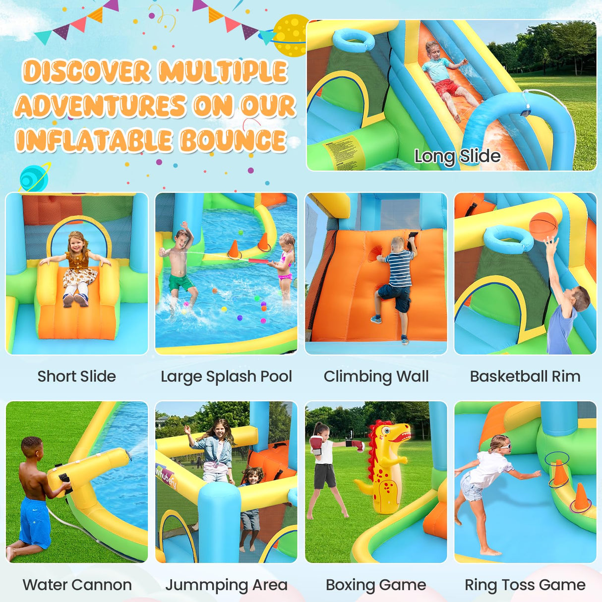 Whubefy 12.8x12Ft Large Waterslide Bounce House for Big Kids 3-10, 13-in-1 Inflatable Bounce House Water Slide with Splash Pool, Jump Bouncy Castle, Blow up Water Slides Park for Kids Backyard Party Whubefy