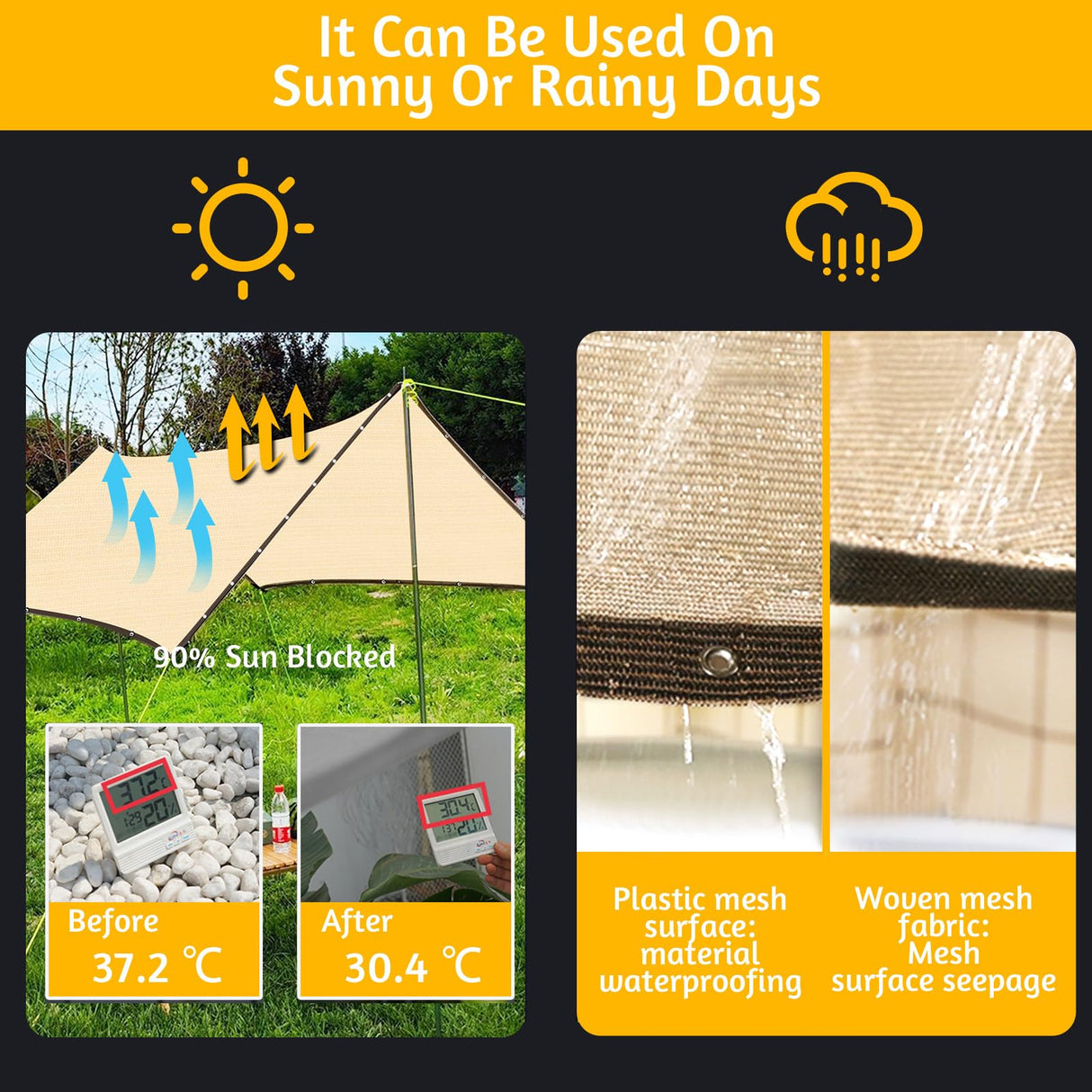 90% Sun Shade Cloth Shade Fabric with Grommets 10'x14' Shade Fabric Pergola Shade Cover Canopy Mesh Tarp Sun Screens for Outdoor Patio Garden (Beige) MAKUANG