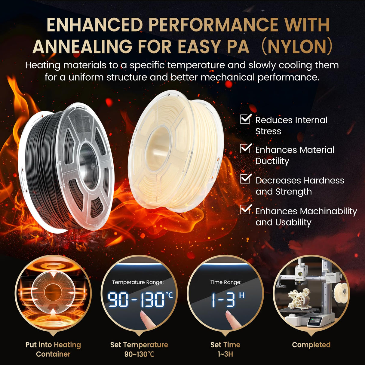 SUNLU Easy PA Filament, Nylon 3D Printer Filament with Heat Resistant, Nylon Filament 1.75mm No Cracking, Polyamide (PA) 3D Printing Filament Warp Free, Fit Most FDM Printer (Natural, 1kg) SUNLU