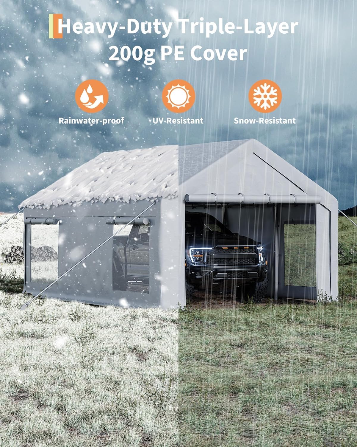 Carport Canopy, 10 x 20ft Garage Tent Shelter Tarp, Heavy-Duty Carport Canopy with Roll-Up Windows & Doors, Removable Sidewalls Car Canopy, Car Tent Waterproof for Cars, Boats, Trucks MilleLoom