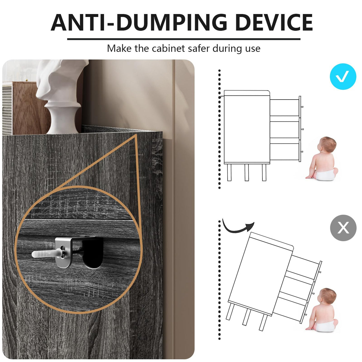 LYNSOM Dresser for Bedroom, 6 Drawer Grey Dresser with Wide Drawer and Metal Handles, Modern Dressers & Chests of Drawers for Hallway Entryway LYNSOM