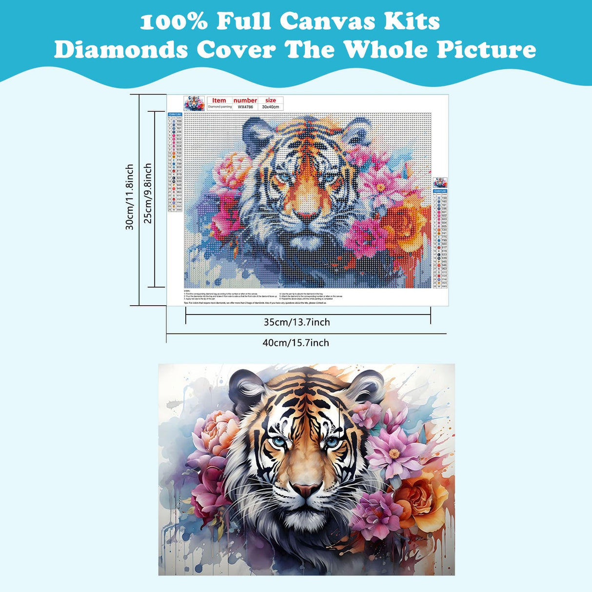 SENQAO Tiger Diamond Painting Kits for Adults, Animal Flower DIY 5D Diamond Art Kits Full Drill Diamond Dots Paintings with Diamonds Gem Art and Crafts Home Decor 12x16inch SENQAO