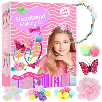 JOFONY Headband Making Kit for Girls,Make Your Own Fashion Headbands Girls Hair Accessories Arts and Crafts for Kids Ages 3-12 Birthday Presents DIY Toys (10 pcs)