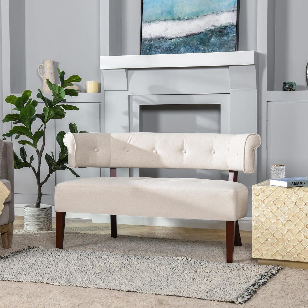 Jennifer Taylor Home Jared Roll Arm Upholstered Tufted Entryway Bench with Back Settee Jennifer Taylor Home