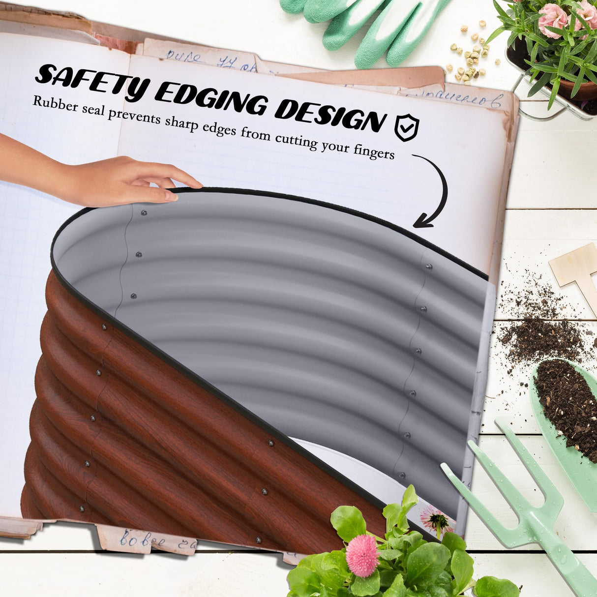 Outsunny 3.5' x 2' x 1.4' Galvanized Raised Garden Bed Kit, Outdoor Metal Elevated Planter Box with Safety Edging, Easy DIY Stock Tank for Growing Flowers, Herbs & Vegetables, Brown Outsunny