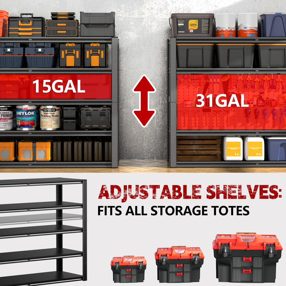 Lauxery 84.3" H Tote Storage Rack 2500LBS 5 Tier Metal Shelving Adjustable Pantry Shelving Unit 60" W×24" D×84.3" H - Storage Shelves for Pantry, Garage, Warehouse Lauxery