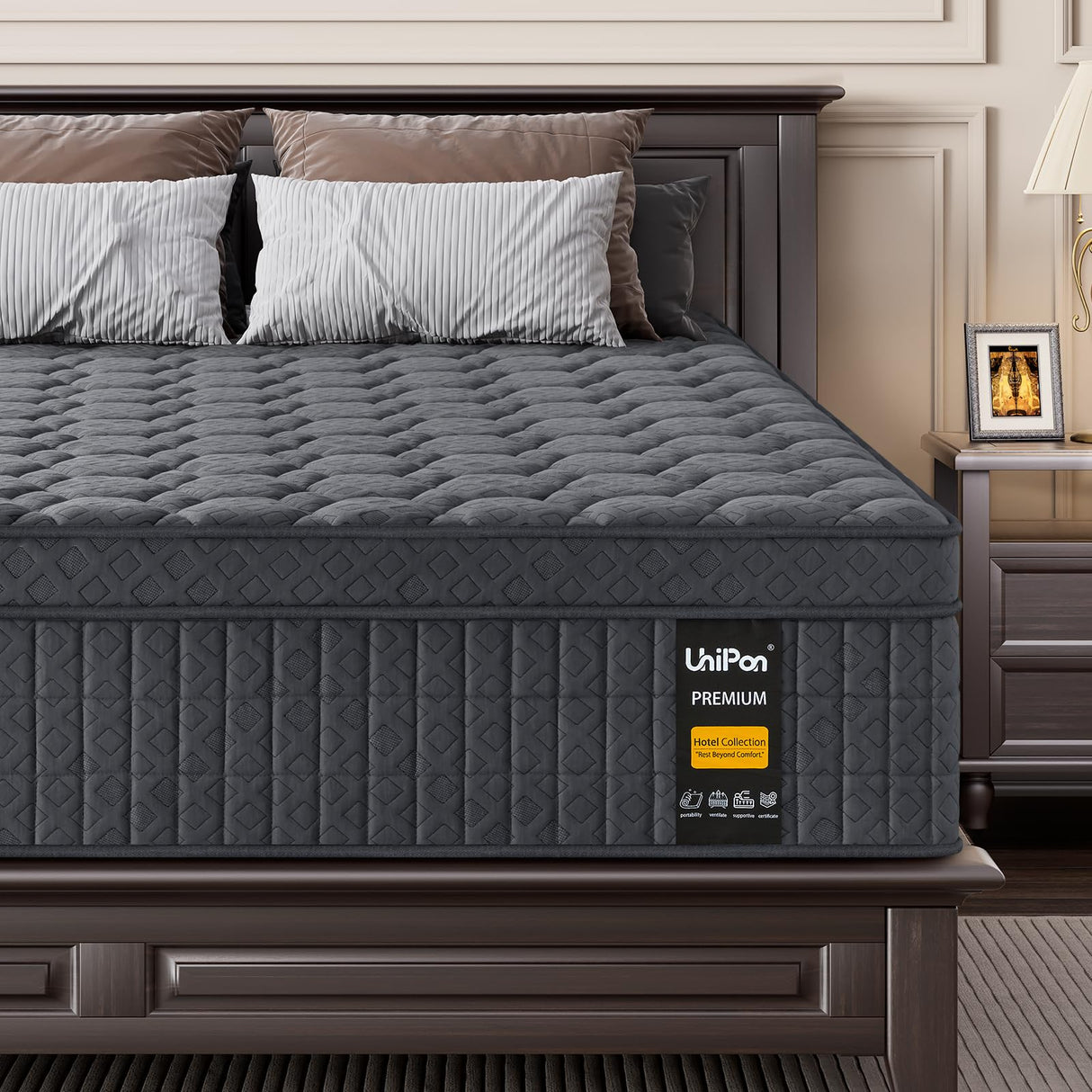 UniPon Mattress Queen Size, 14 inch Hybrid Mattress with Extra Back and Lumbar Hip Support, Fiberglass Free, 365 Nights Trial, Forever Warranty, CertiPUR-US Certified, Extra Firm UniPon