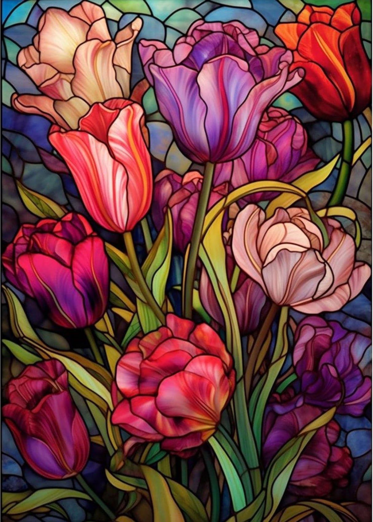 Tulips Diamond Art Painting Kits for Adults - Stained Glass Flower Round Full Drill Diamond Dots Paintings for Beginners, 5D Paint with Diamonds Pictures Gem Art Painting Kits DIY Crafts Project HOIYLDS