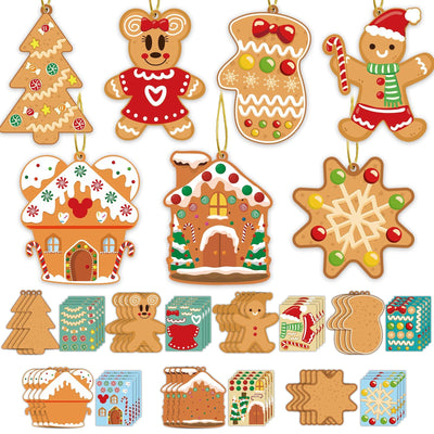 GuassLee Christmas Ornaments Art and Crafts for Kids - 28pcs DIY Christmas Cutouts with Gingerbread Cookies Man House Christmas Stickers for Tree Home Christmas Party Favors Decorations