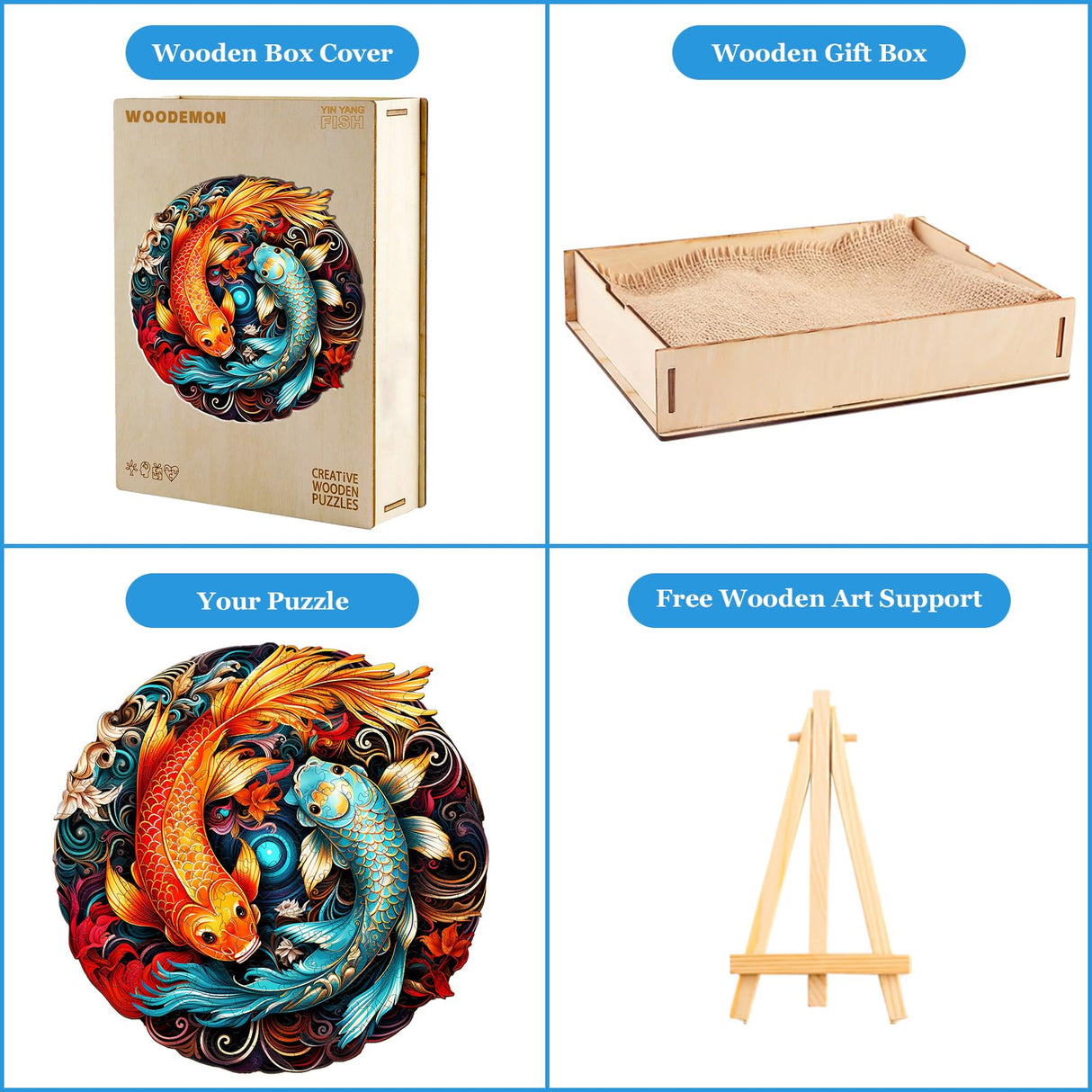 Woodemon Wooden Puzzles for Adults, Yin Yang Fish (M-185pcs) Wooden Jigsaw Puzzles Kids, 11.4*11.2in Unique Shaped Animal Wood Puzzles Adults, Christmas Puzzles Xmas Birthday Gifts Family Puzzle Games Woodemon