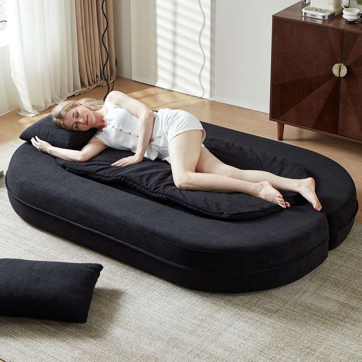 79" Convertible Folding Sofa Bed, Loveseat Sleeper Sofa Couch for Small Spaces, Foldable Cloud Couch with Pillow & Blanket, Comfy Modern Lounge Chair Bed for Living Room & Bedroom (Black) UKMTUET