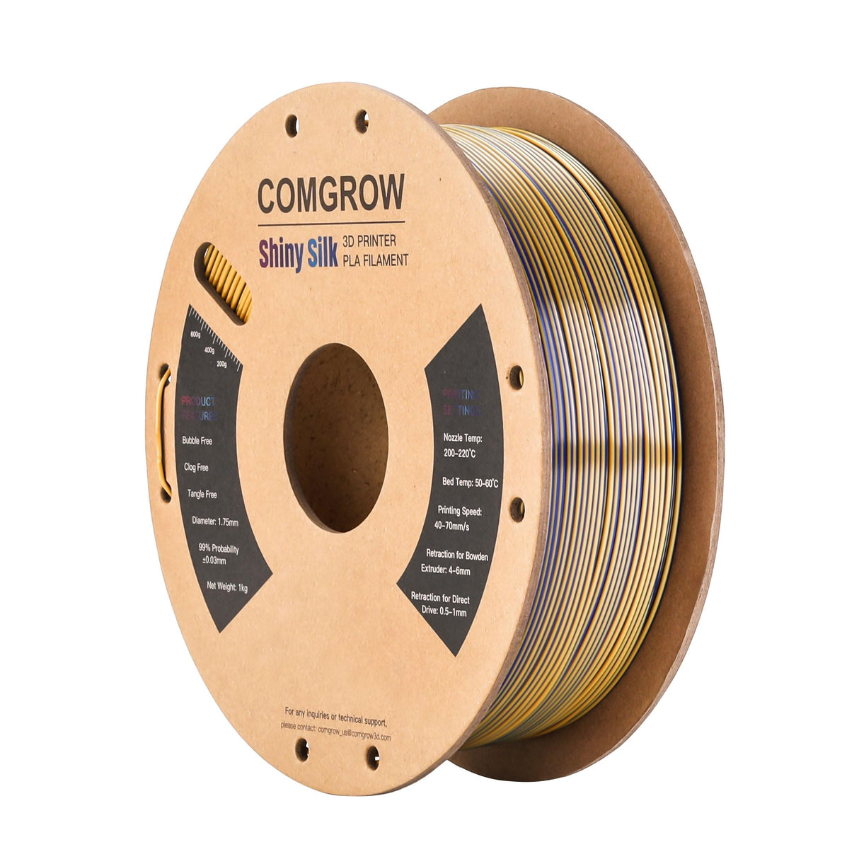 Comgrow Silk PLA 3D Printer Filament, Dual Color 2 in 1 Golden and Blue, 3D Printing PLA Filament 1.75mm, Dimensional Accuracy +/- 0.02 mm, 1KG Spool, Coextrusion Shiny Silk 3D Filament Comgrow