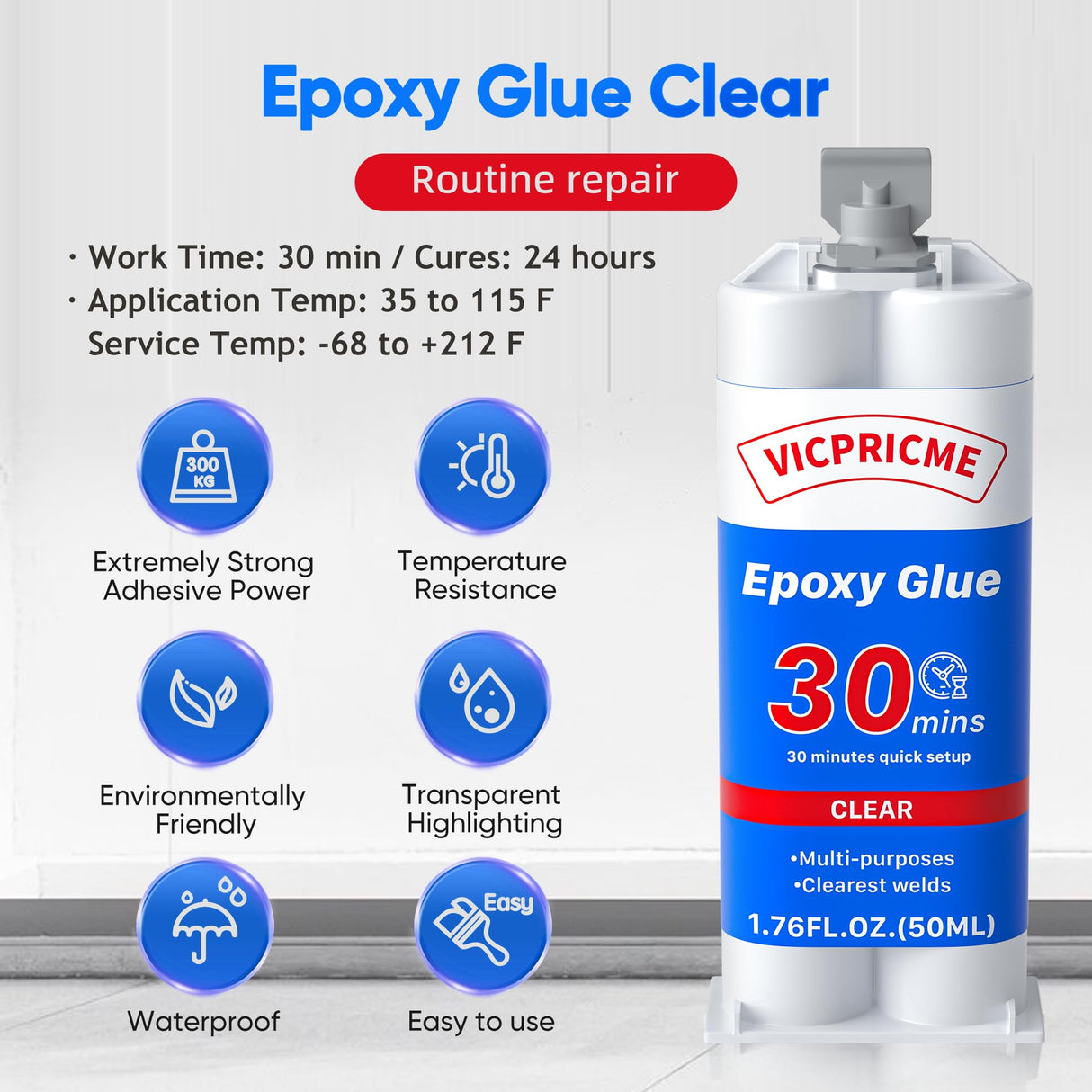 Vicpricme 2 Part Epoxy Glue Clear, 1.76oz Syringe, Waterproof Plastic Weld Adhesive, Be Used to Bond Metal, Plastic, Wood, Ceramics, is The Best Golf Club Epoxy Resin Crack Repair Glue (3) vicpricme