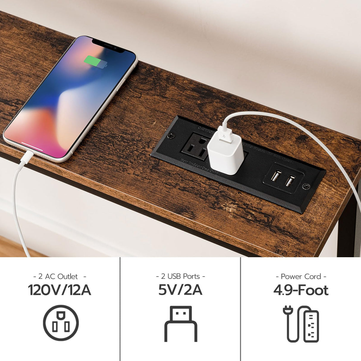 HOOBRO 5.9" Skinny Console Table with Charging Station, 78.7" Narrow Sofa Table with Power Outlets, Long Behind Couch Table, Slim Entryway Table for Hallway, Living Room, Rustic Brown BF205UXG01 HOOBRO