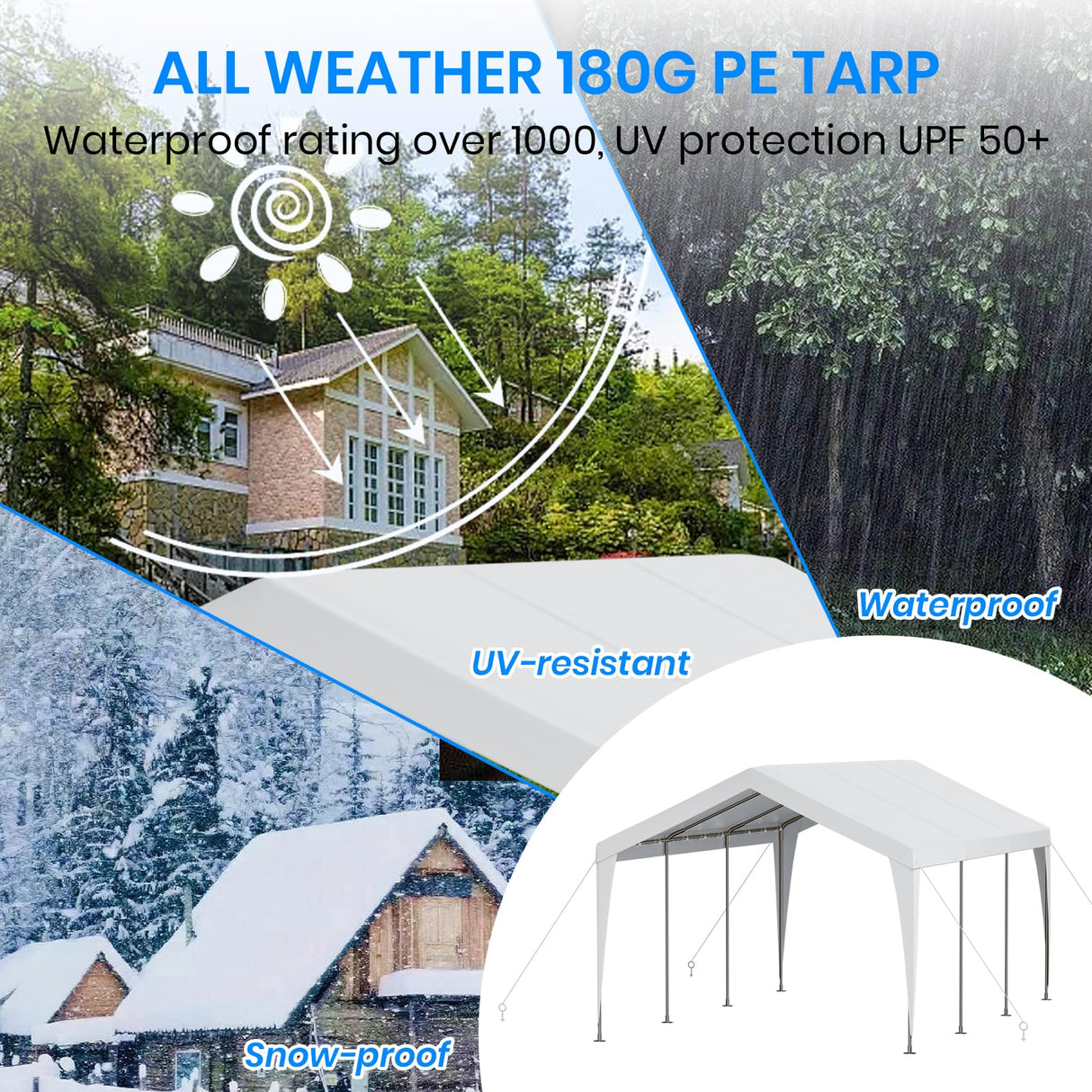 Galvanized Frame Carport Canopy (White-Without Sidewalls, 10 * 20FT) BUPPLEE