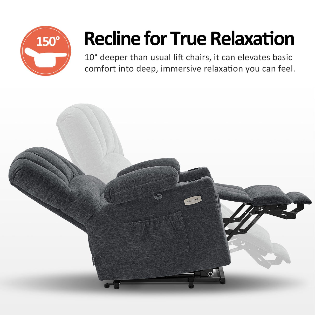 MCombo Power Lift Recliner Chair for Elderly, Lift Chair with Heat and Massage, USB &Type C Ports, Cup Holders, Fabric 7095 (Medium, Dark Grey) MCombo