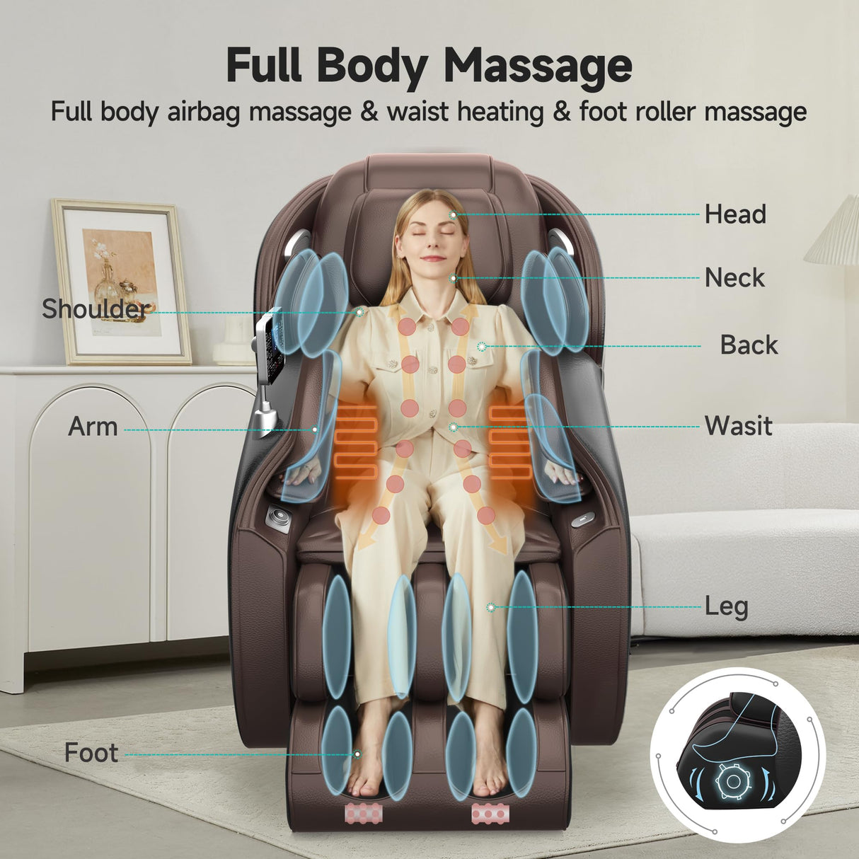 Real Relax Massage Chair Favor-06, Full Body Zero Gravity SL-Track Shiatsu Massage Recliner Chair with APP Control, Brown Real Relax