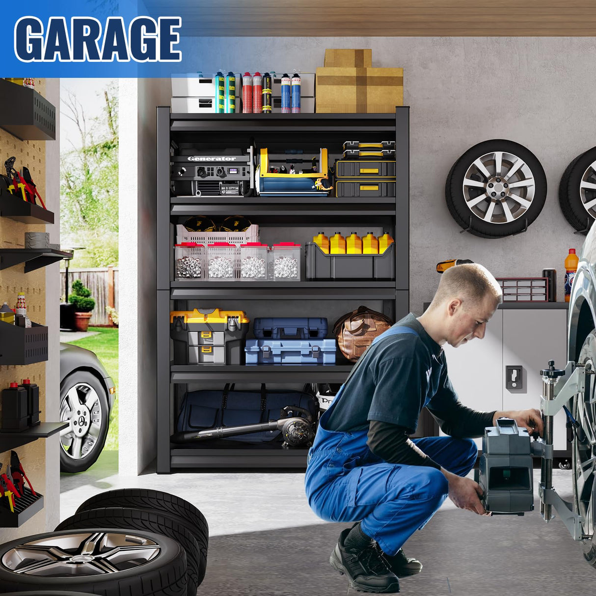 72"H Garage Shelving Heavy Duty Garage Storage Shelves,3000LBs Metal Shelving Unit 5T Adjustable Industrial Utility Shelf Black Organization Rack for Warehouse Storage,72"H x 35.4"W x 15.7"D RPGHJJ