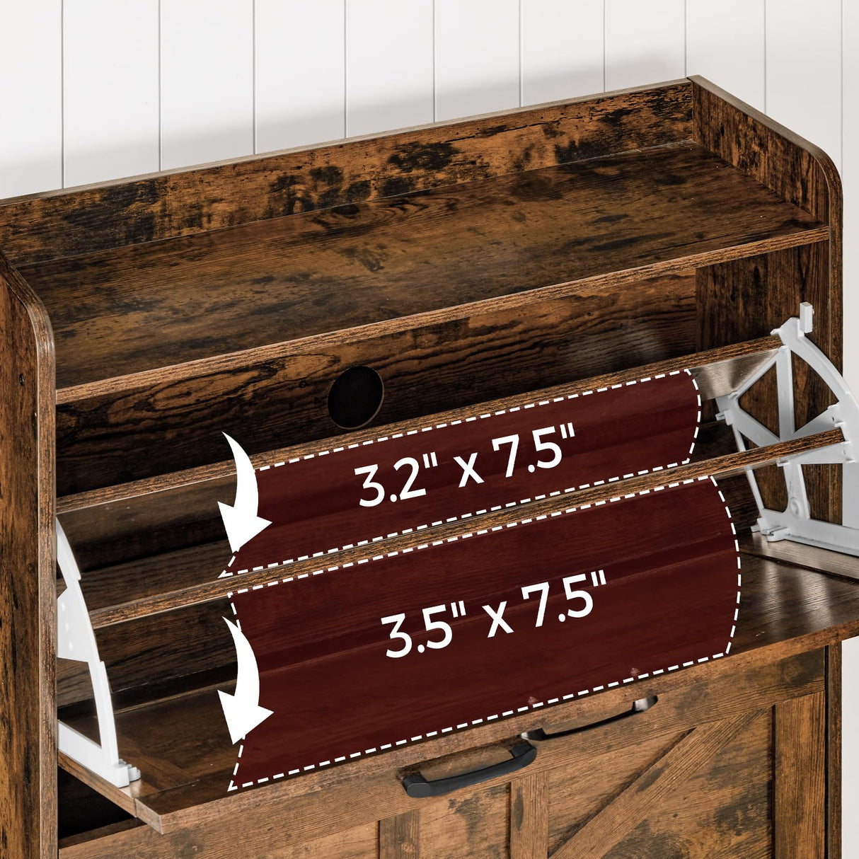 MAHANCRIS Shoe Storage Cabinet, Shoe Organizer with 2 Flip Drawers, Hidden Shoe Storage for Entryway, Freestanding Organizer with Open Storages, Rustic Brown SHHR9401N1 MAHANCRIS