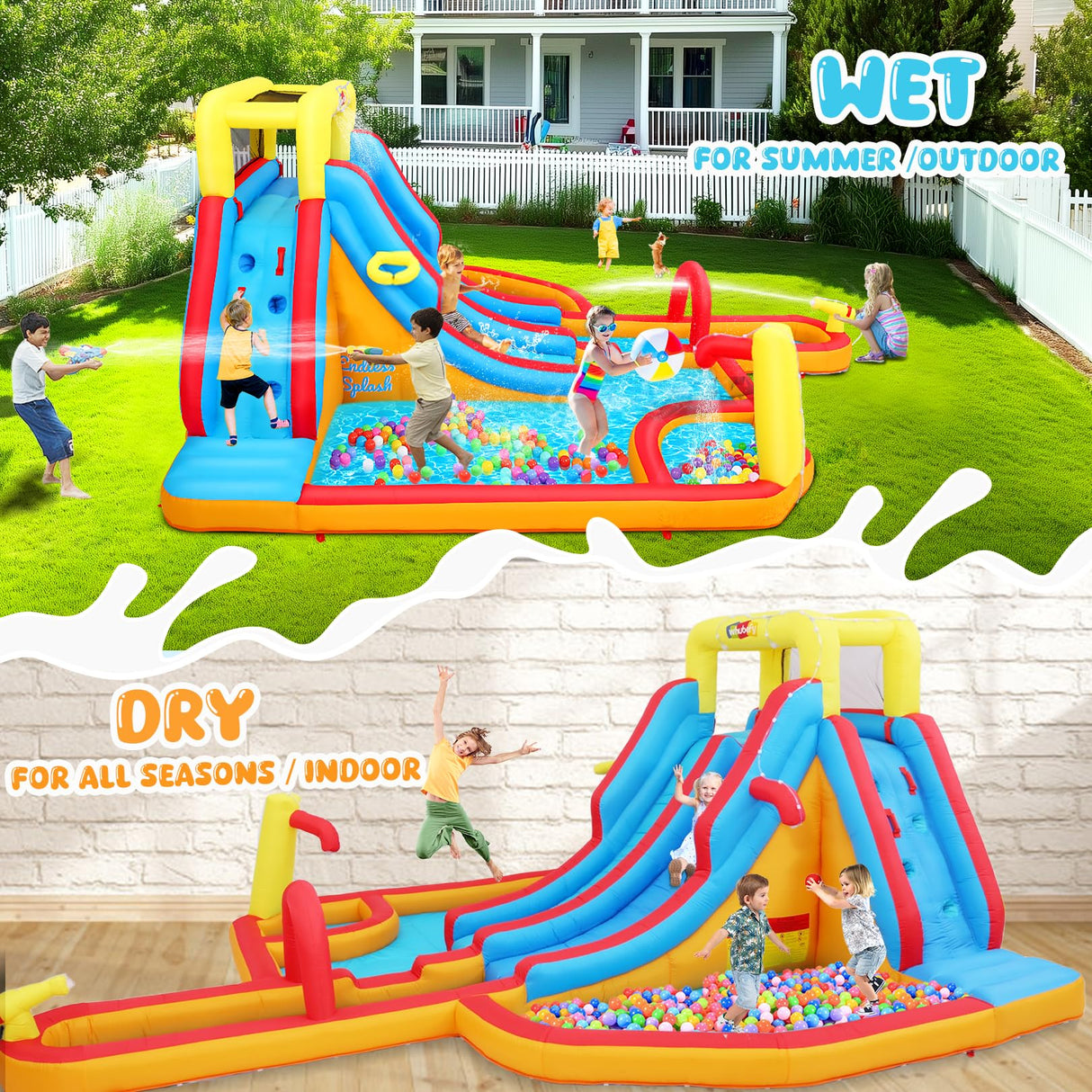 Whubefy 18Ftx14Ft Inflatable Water Slide Park Kids 3-12, Big Waterslide Bounce House with Extra Long Slides, Splash Pool, Kiddie Pool, Blow Up Water Slides Inflatables for Kids Backyard Water Fun Whubefy
