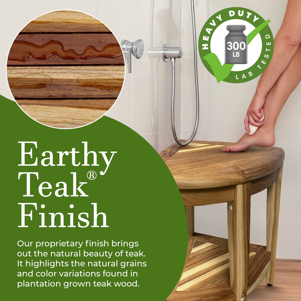 EcoDecors, Snazzy Corner, Teak Corner Shower Stool, Teak Corner Shower Bench, Teak Shower Stool for Inside Shower, Teak Bench Shower, Teak Corner Shelf, Teak Shower Table EcoDecors