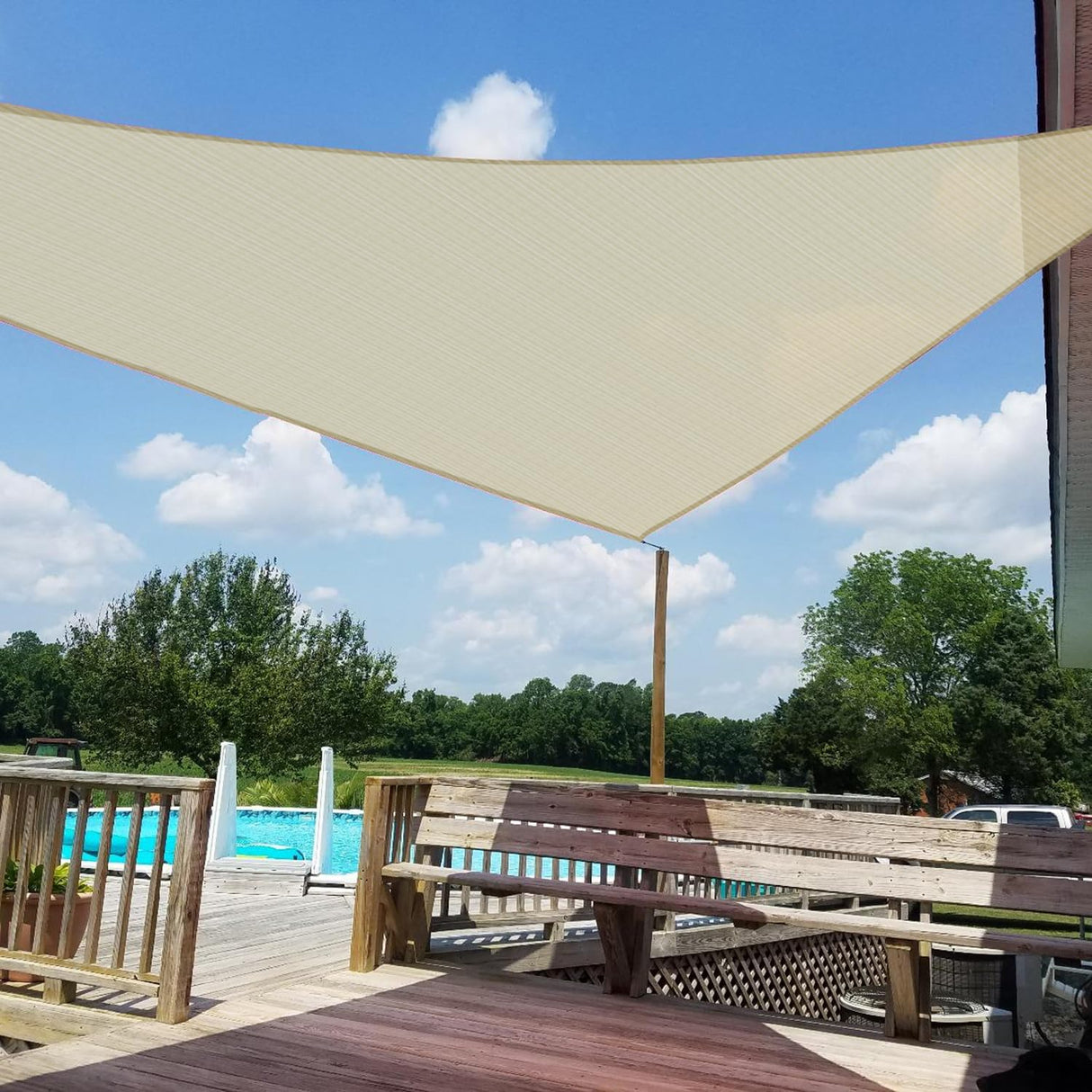 WINDSCREEN4LESS 14' x 14' x 14' Sun Shade Sail UV Block Fabric Canopy in Beige Sand Triangle for Patio Garden Patio Customized Sizes Windscreen4less