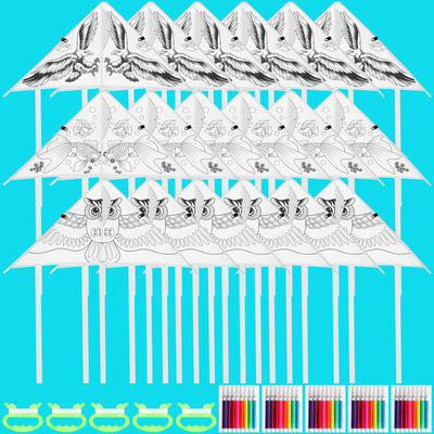 20 PCS DIY Color Filled Kite for Kids Kite Making Kit Bulk, Painting Kites, Decorating Coloring Kite Party Pack, Extremely Easy to Fly Kite for Beginner with 10 Painting Pens for Outdoor Activities