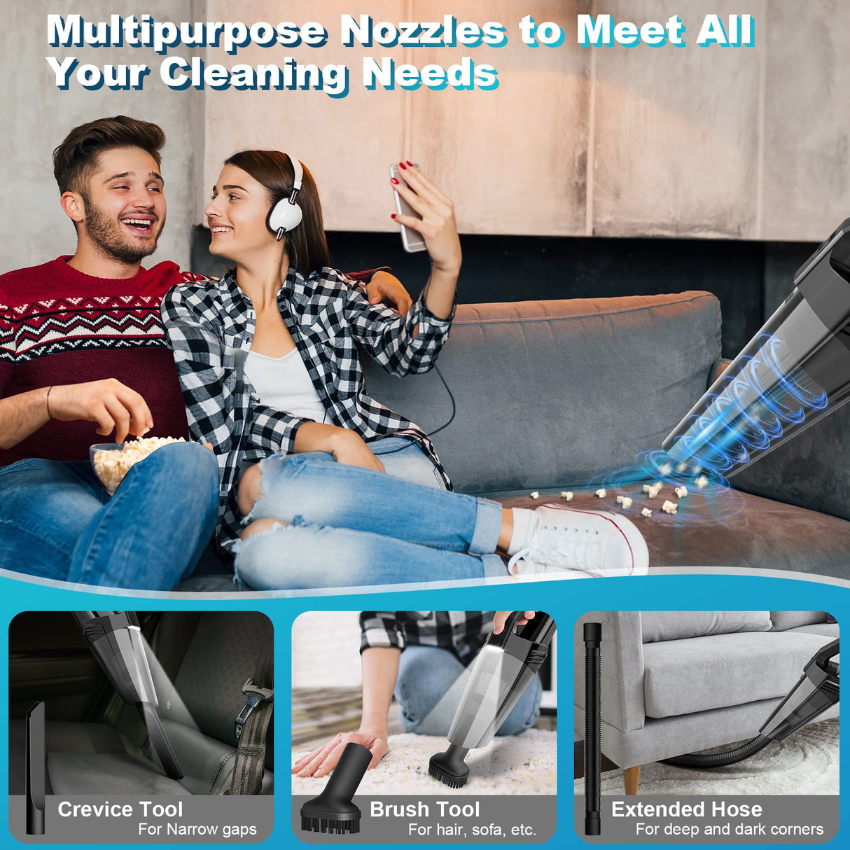 Handheld Vacuum Cordless Car Vacuum Portable with LED Light, High Power Suction, Lightweight Rechargeable Hand Vacuum, Hand Held Vacuum Cleaner for Car Home Office, Pet Hair, Black Blestan