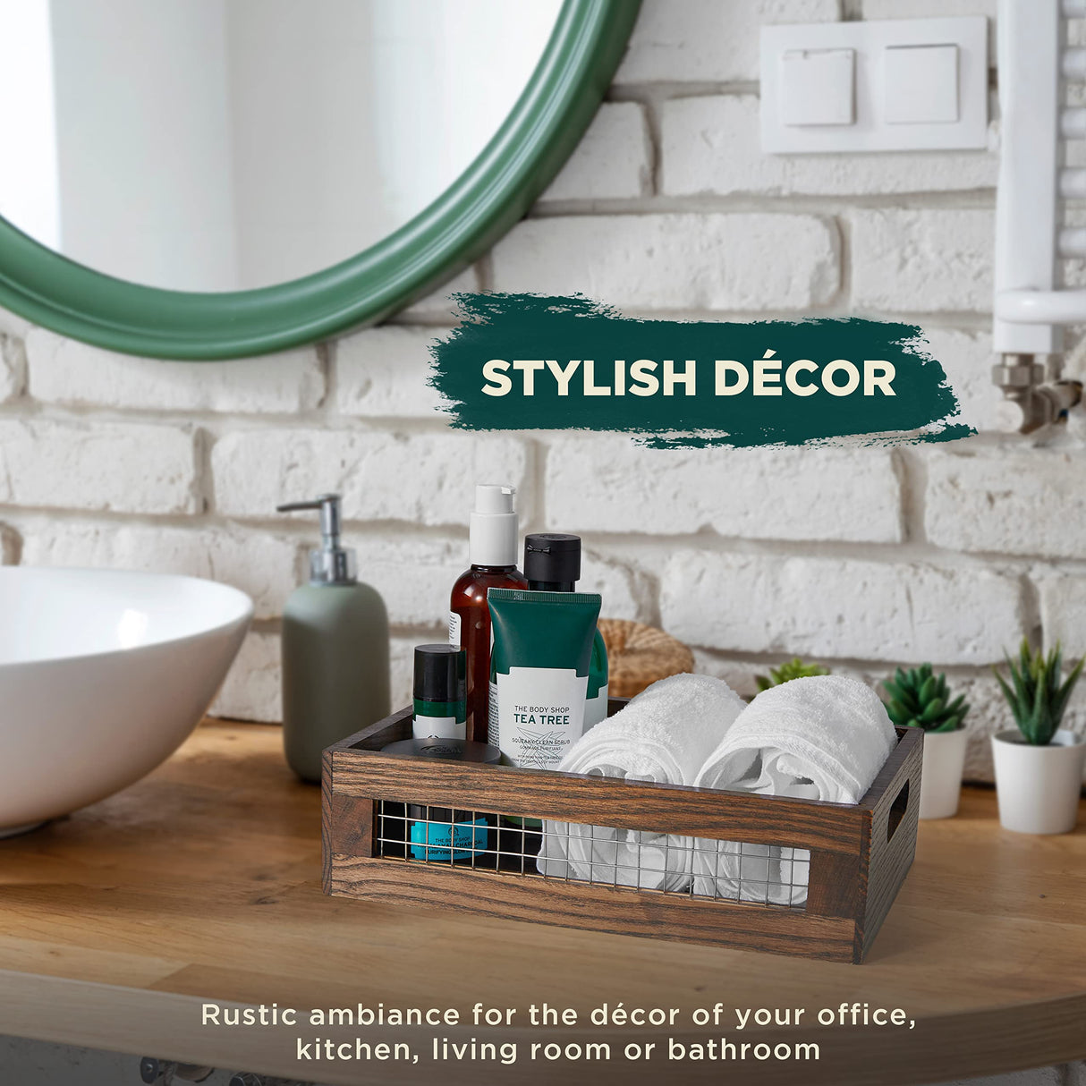 NAGAWOOD Wooden Nesting Countertop Baskets Set of 3 for Kitchen, Bathroom, Pantry,Wooden storage organizer For Fruit, Vegetables,Wooden Crate with handles,Decorative Walnut Wood and Metal Wire NAGAWOOD