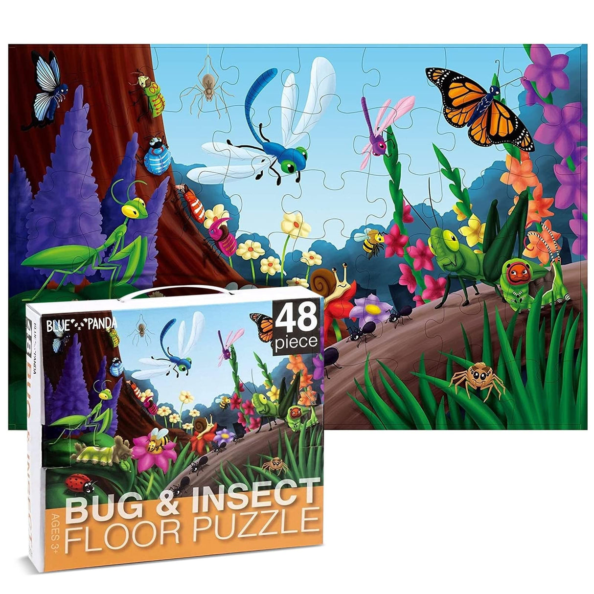 BLUE PANDA 48 Piece Giant Bugs and Insects Jigsaw Puzzle for Kids Ages 3-5 and 4-8, Jumbo Floor Puzzle for Toddler Preschool Learning (2 x 3 Feet) BLUE PANDA