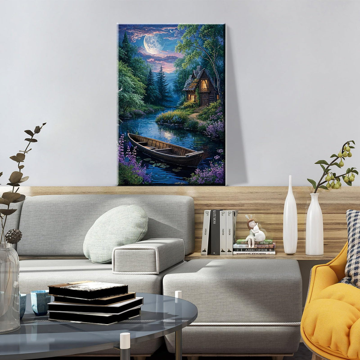 ATDMS Landscape Paint by Numbers Kit for Adult with Easel DIY Cabin Paint by Number with Frame Lake House Digital Oil Painting Kits for Wall Hanging Home Room Decor 7.87x11.81 Inch ATDMS